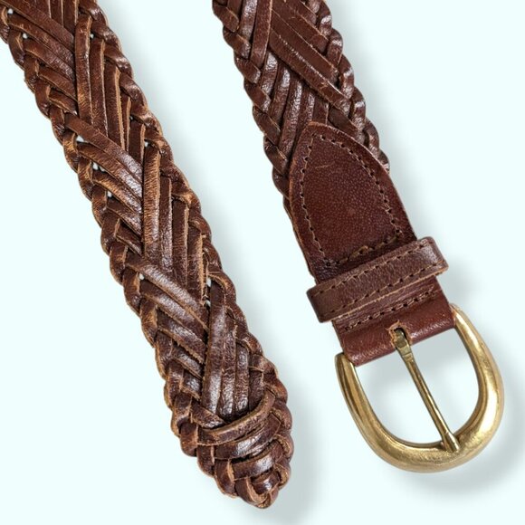 Vintage Woven Brown Leather Belt - Picture 1 of 5
